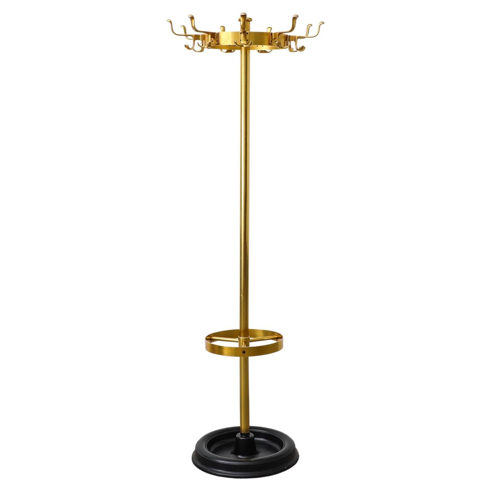 Gold Coat Rack w/ Heavy Black Base, Umbrella Holder, and Circular Hook Crown