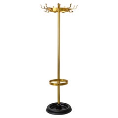 Gold Coat Rack w/ Heavy Black Base, Umbrella Holder, and Circular Hook Crown