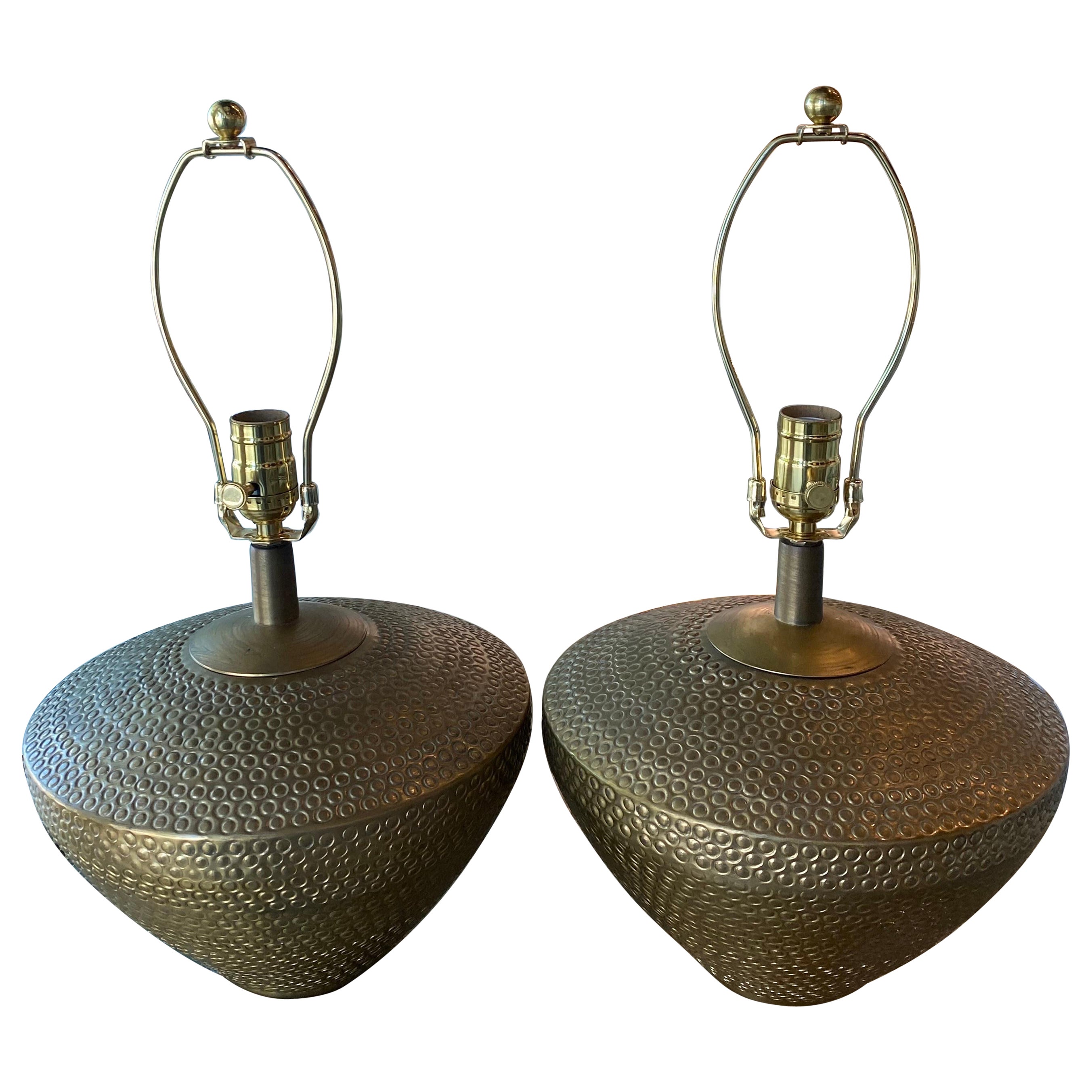 Vintage Mid-Century Modern Pair of Brass Table Lamps Newly Wired & Hardware For Sale