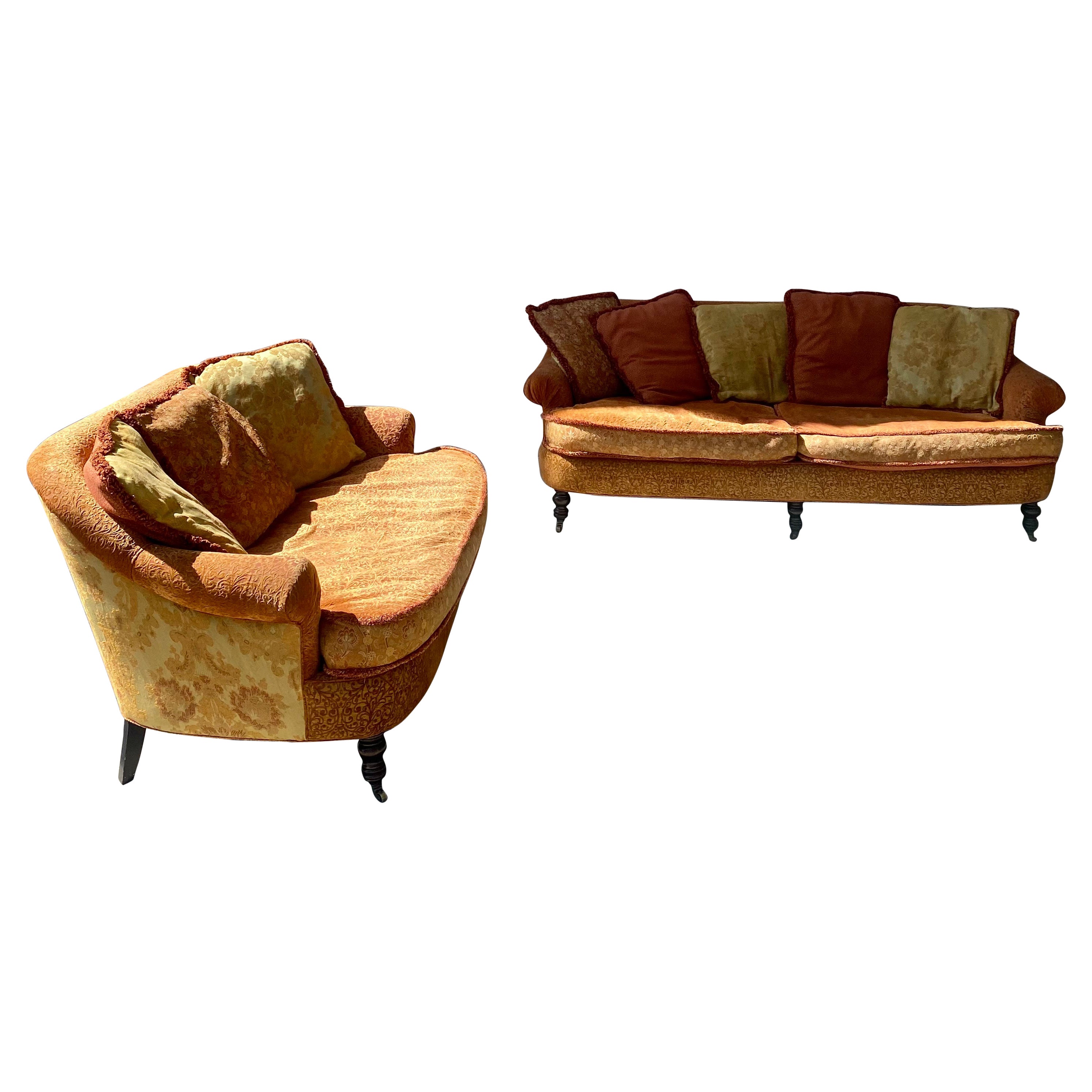 Cisco Brothers Englische bestickte, geschwungene Sofas mit Daunen aus Textil, 2er-Set