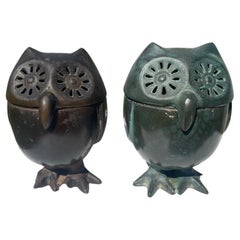 Japanese Pair Hook Nose Owl Lantern Censers  
