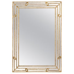 Mid-Century-Modern-Spiegel, eckiger, unterteilter und vergoldeter Bambusspiegel
