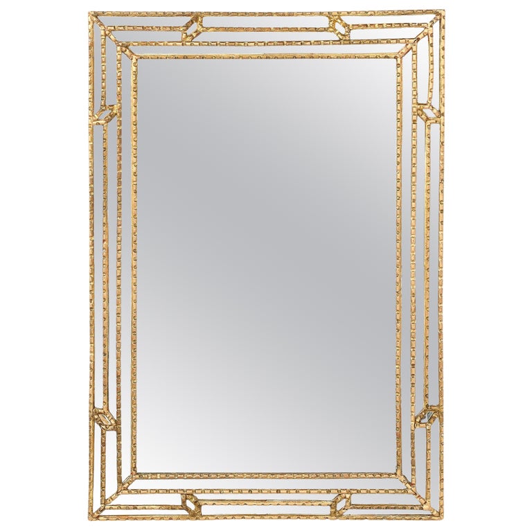 Angular Mirror Design Mid Century Modern Angular Sectioned and Gilted Bamboo Mirror at 1stDibs