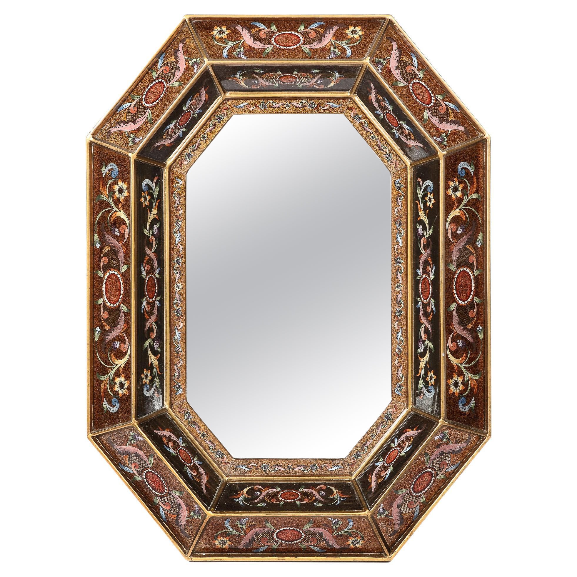 Mid Century Octagonal Shadowbox Mirror with Neoclassical Eglomisé Detailing
