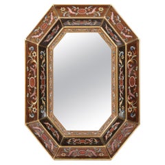 Mid Century Octagonal Shadowbox Mirror with Neoclassical Eglomisé Detailing