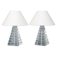 Lucite Pyramid Form Table Lamps by George Bullio
