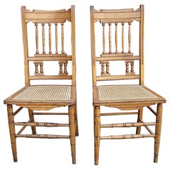 Antique Early 20th C. French Henry II Oak and Canned Seat Side Chairs, a Pair