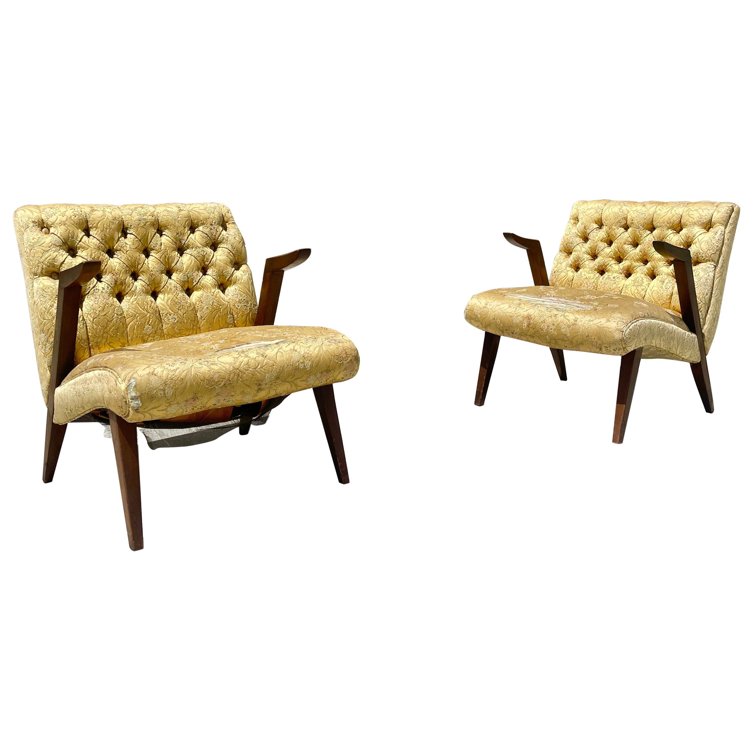 Vintage Walnut Floating Armrest Lounge Chairs
