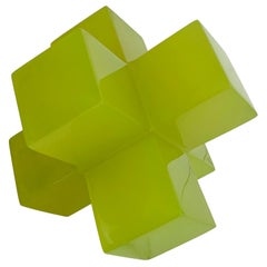 Geometric Sculpture in Polished Lime Green Resin by Paola Valle