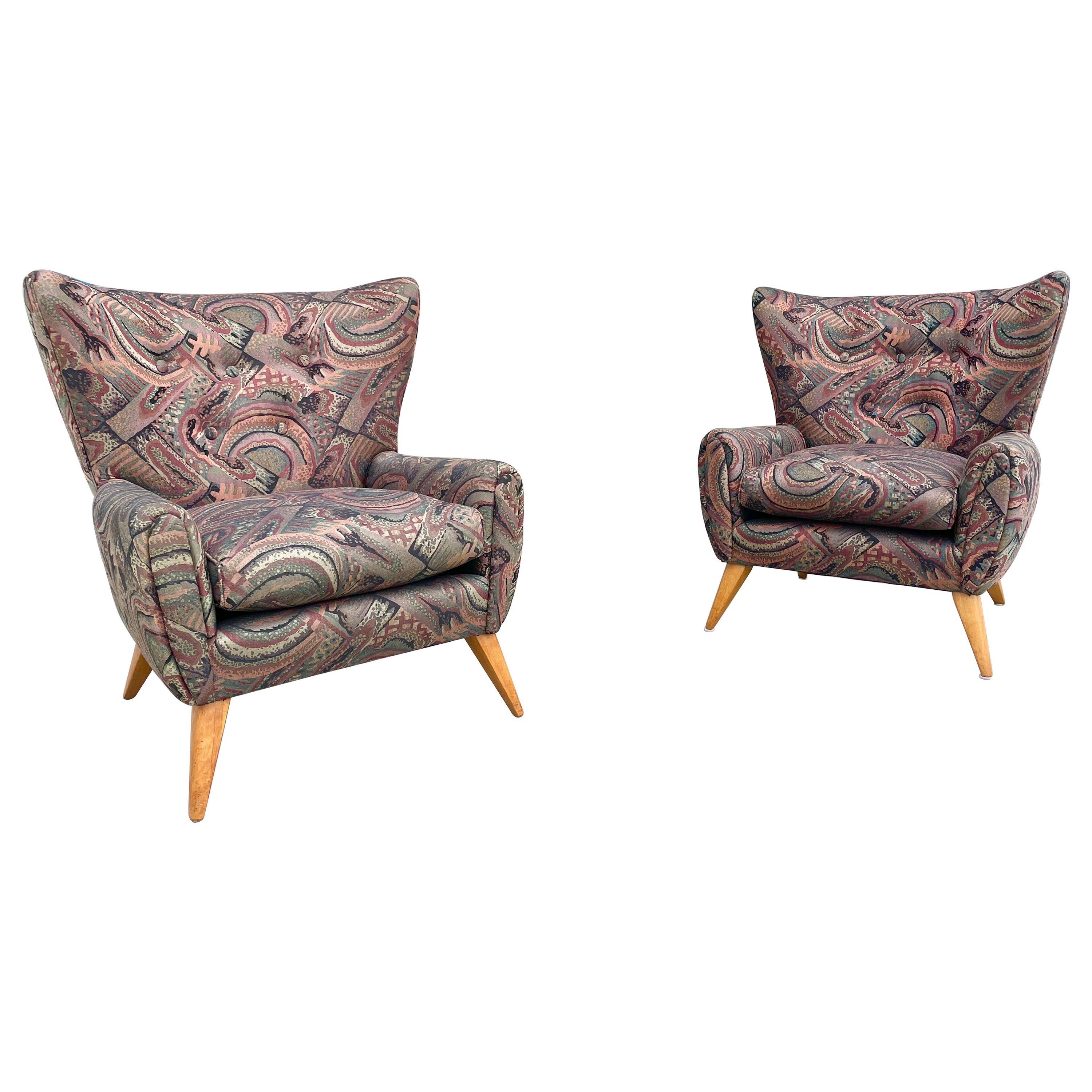 Mid Century Pair Wingback Lounge Chairs
