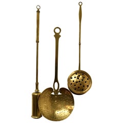 Used Three Decorative Brass Fireside Tools