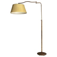 Italian Antique Burnished Brass Floor Lamp with Telescopic Stem and Arm, 1930s