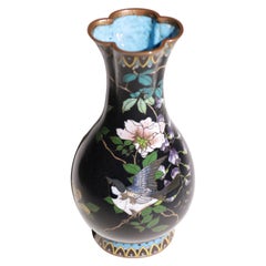 Cloisonné Vase with a Sparrow, Wisteria and Flowers Ca 1910