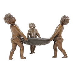 Neoclassical Spelter Bowl Carried by Three Little Angels