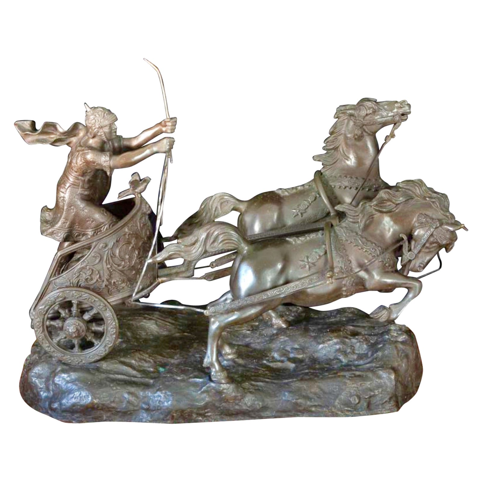 Roman Bronze Sculpture Depicts Roman Chariot 19th Century