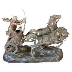 Roman Bronze Sculpture Depicts Roman Chariot 19th Century