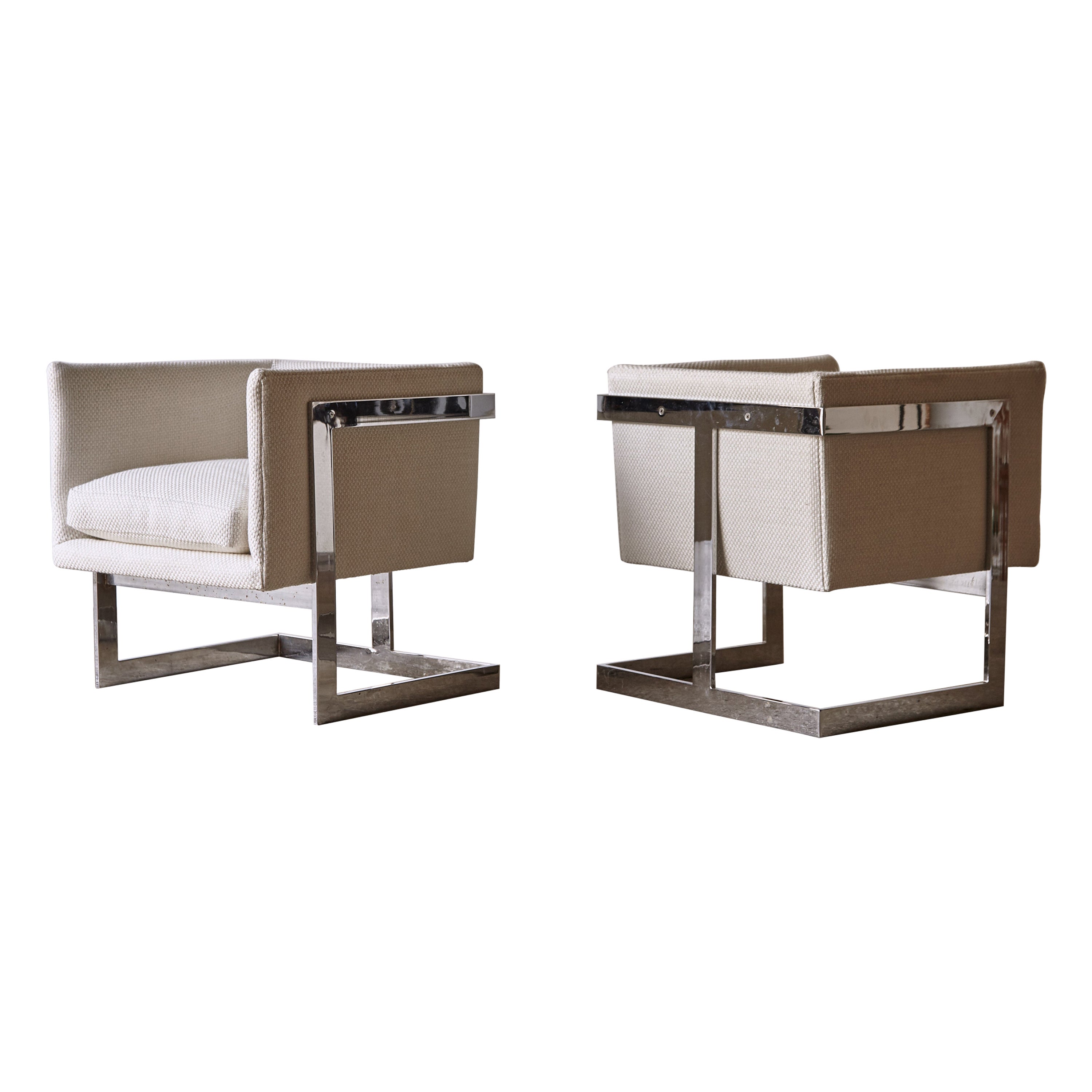 Pair of Milo Baughman Cube T-Back Lounge Chairs, Thayer Coggin, USA, 1970s