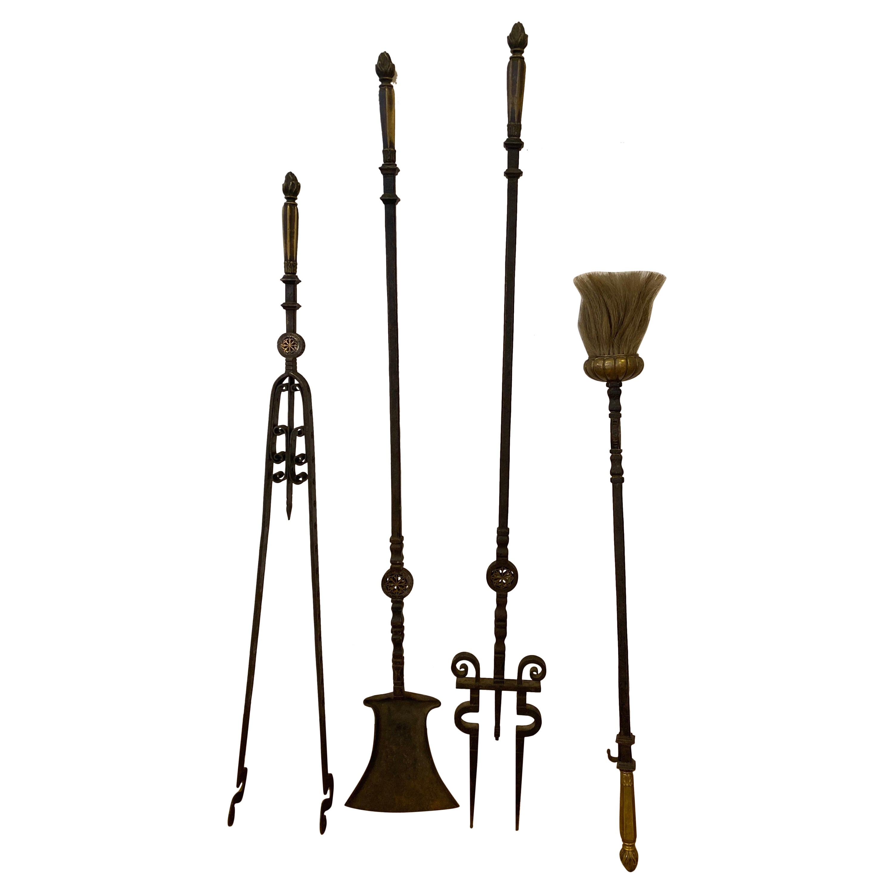 Wrought Iron with Wood Handle Fire Tools In the Style of Nelson