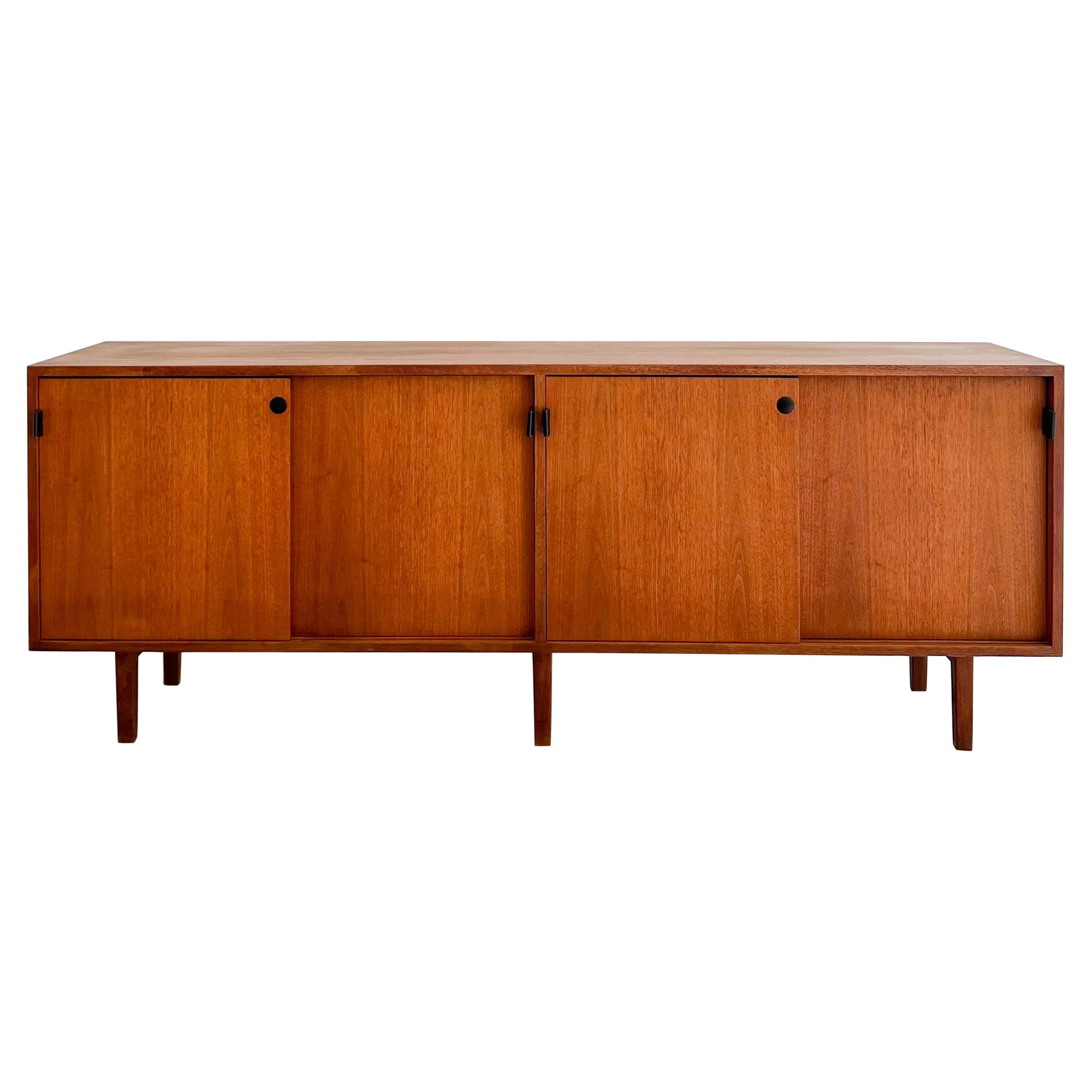 Mid-Century Modern Knoll Credenza with Leather Door Pulls