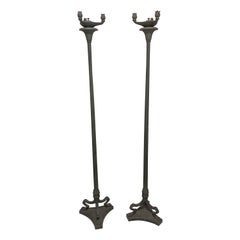Pair of Bronze Neoclassical Floor Lamps, Tiffany Style