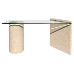 Vintage Postmodern Faux Stone Console Table With Glass Insert