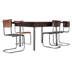 Bauhaus Dining Set By Robert Slezák in Chrome and Oak, 1930s