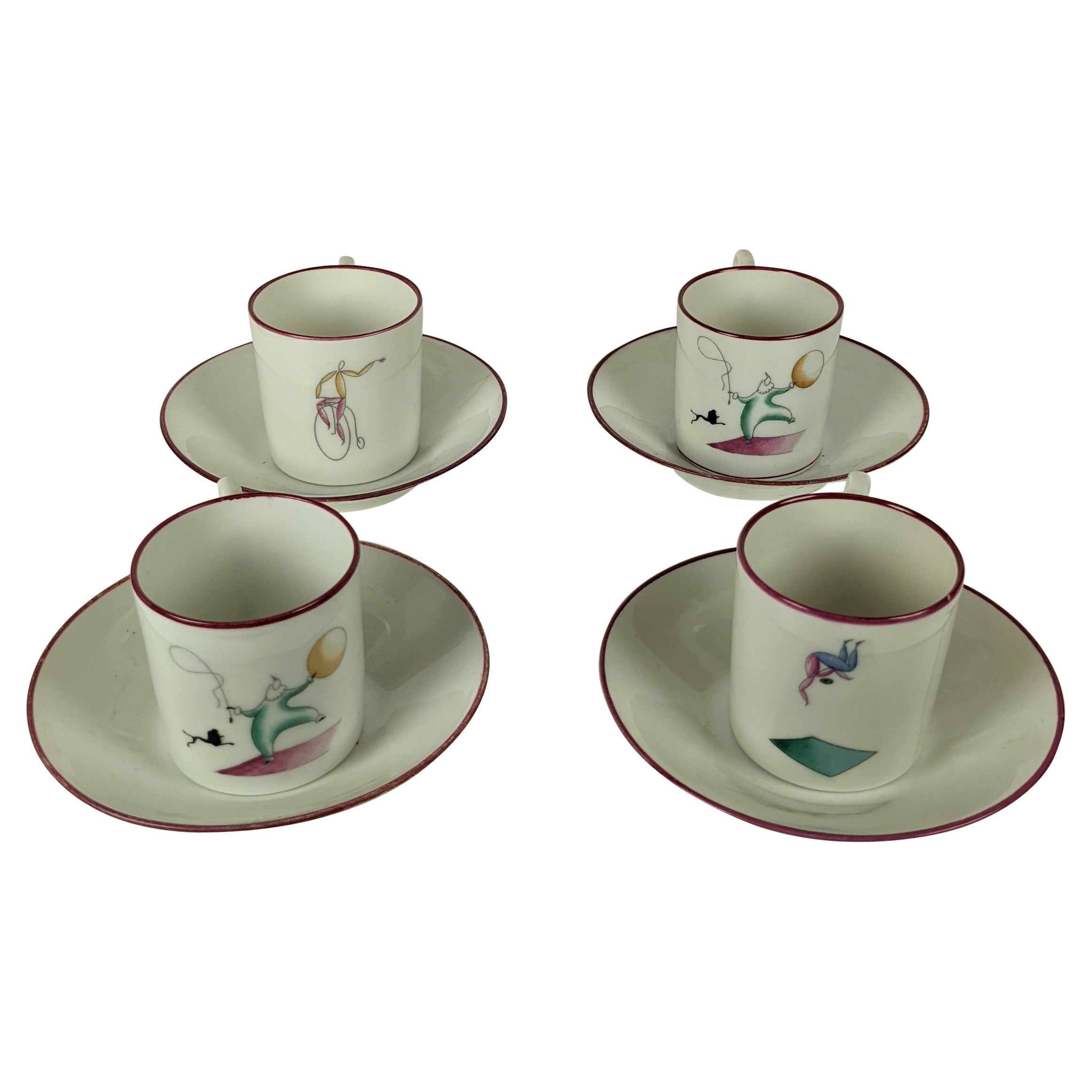 Gio Ponti Teacups and Saucers for Ginori, Il Circo For Sale