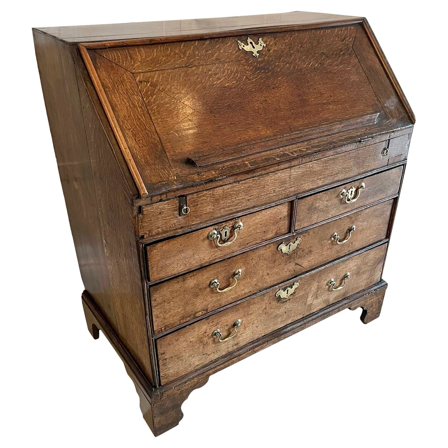17th Century Antique Quality Oak Bureau with Outstanding Interior For Sale