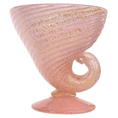 Barovier Toso Murano Pink Gold Flecks Italian Art Glass Seashell Candy Dish Bowl