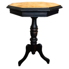 Used Mid-Century Modern Gueridon Side Table or Ebonized Wood Gold Leaf on Top Spain