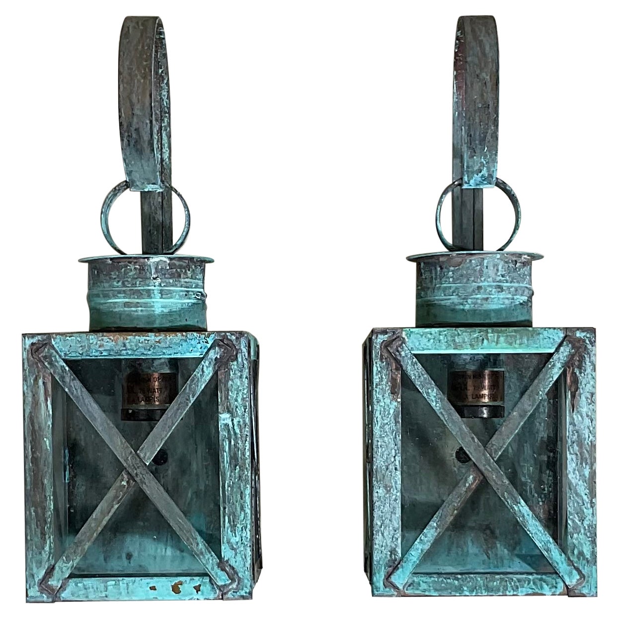 Funky Pair of Solid Copper Wall Lantern For Sale