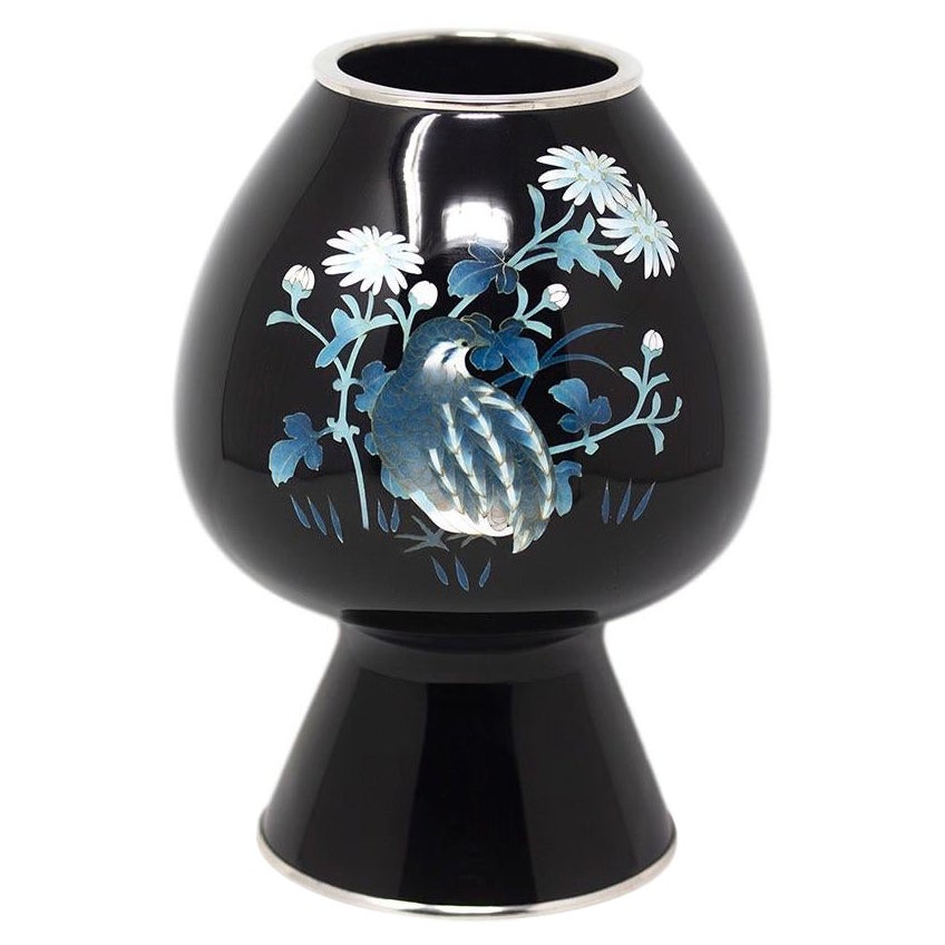 Japanese Cloisonne Enamel Quail Vase by Shobido of Osaka