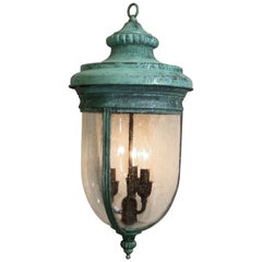 Solid Brass Lantern Hanging Pendant with Handblown Circular Glass