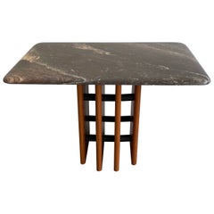 Vintage Danish Modern Marble and Teak Panel Side Table