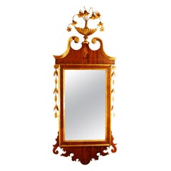 American Federal Chippendale Mahogany and Gold Leaf Broken Arch Pediment Mirror