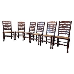 Vintage French Farmhouse High Ladderback Dining Chairs Made of Solid Cherry, Set of 6