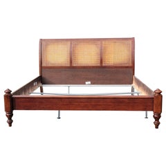 Vintage Stanley Furniture King Size Mahogany Bed Frame with Cane Panels Headboard