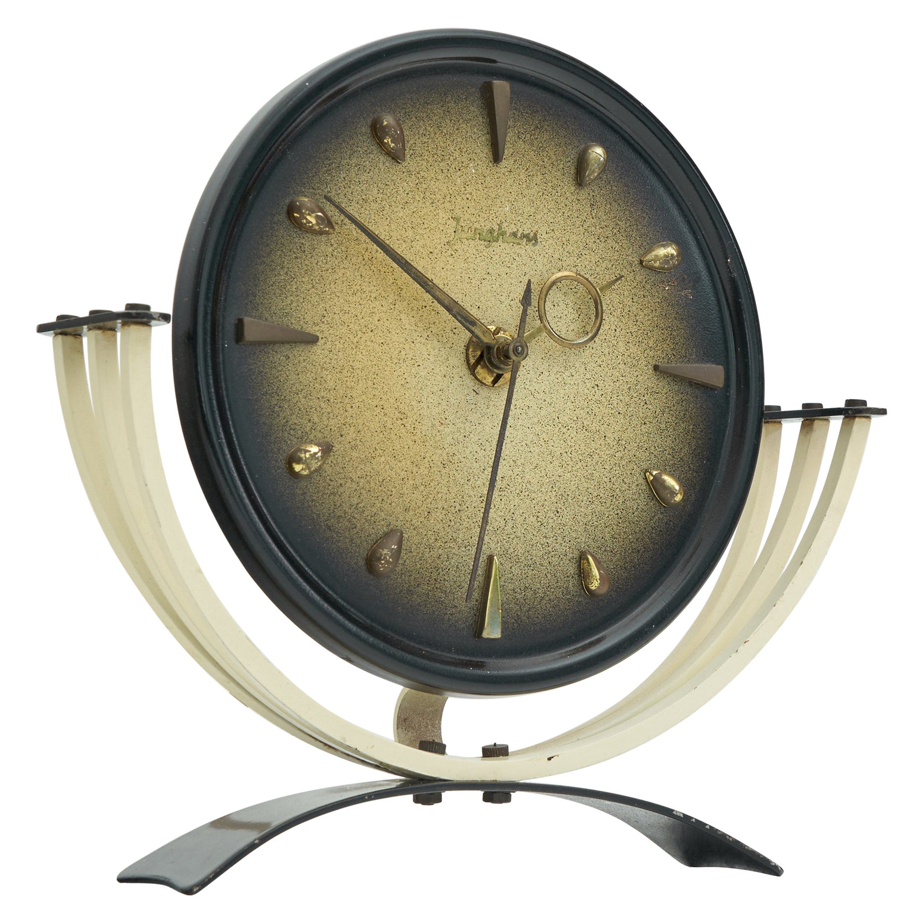 Horloge de table Junghans du milieu du siècle en métal et laiton, années 1950