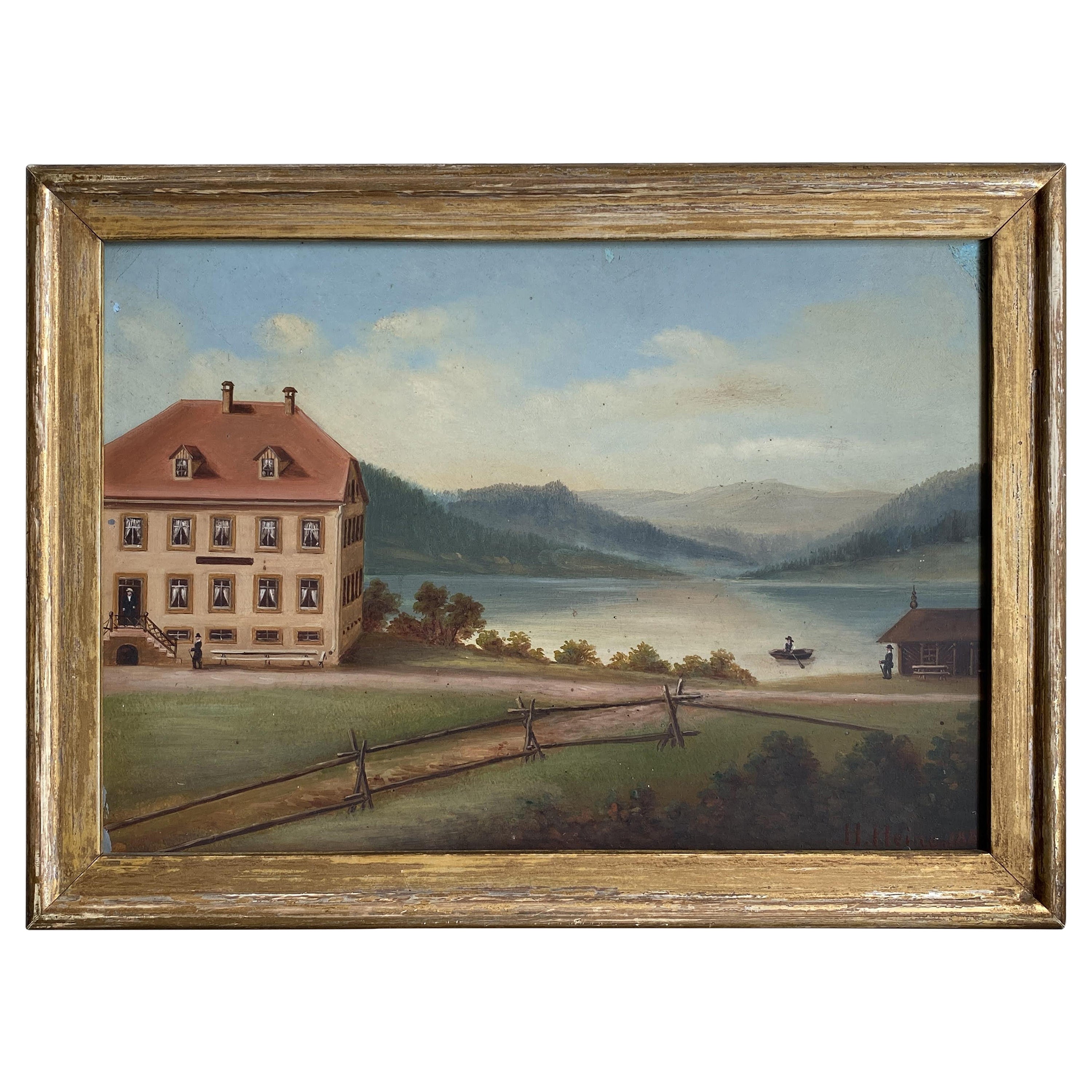 Scandinavian Naive Oil Painting on Tin