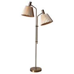 Bergboms, Adjustable Two-Armed Floor Lamp, Brass, Paper, Sweden, 1970s