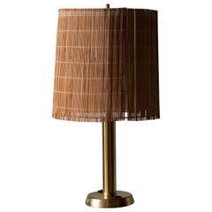 HK Aro, Sizeable Table Lamp, Brass, Reed, Cord, Finland, 1960s