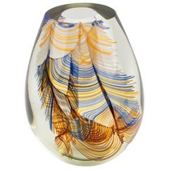 Vintage Stephen Smyers Modern Blown Art Glass Vase Abstract Feather Design, 1979