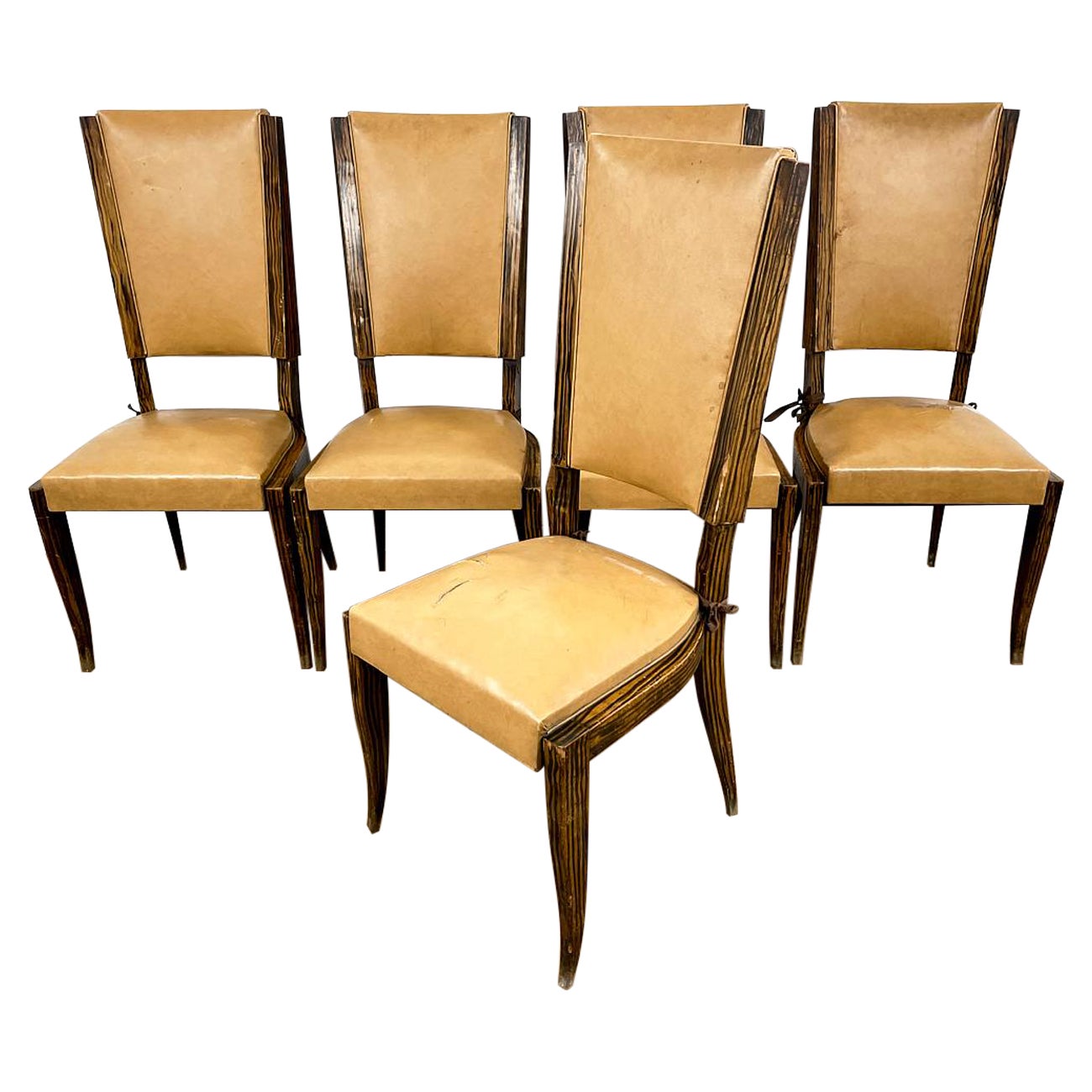 Art Deco Chairs 8 Pieces Made of Beech Painted in Macassar For Sale