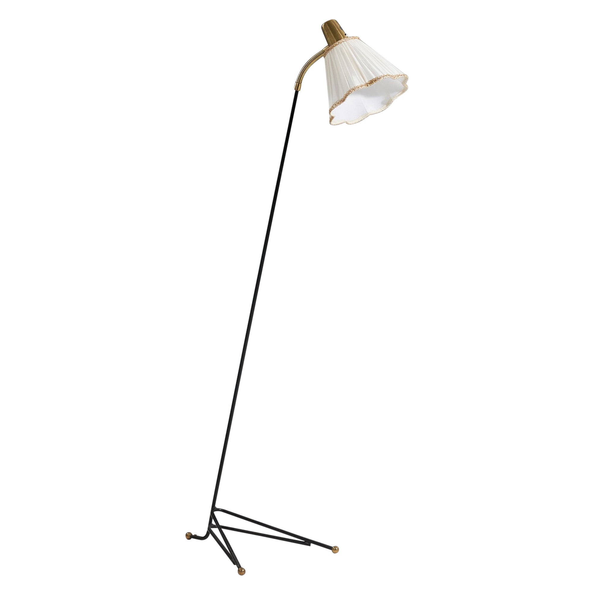 Svend Aage Holm Sørensen, Floor Lamp, Metal, Brass, Fabric, ASEA, Sweden, 1950s For Sale