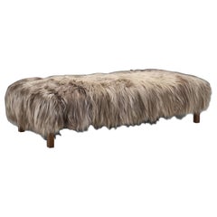 Vintage Yak Hide Daybed with Solid Wood Legs, Europe, ca 1950s