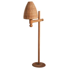 Uno Kristiansson, lampadaire, pin, rotin, métal, Luxus, Suède, 1970