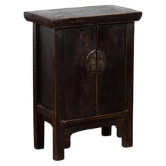 Qing Dynasty 19th Century Side Cabinet with Distressed Black Lacquer