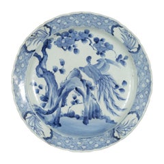 19th Century Japanese Porcelain Plate with Painted Blue and White Bird Décor