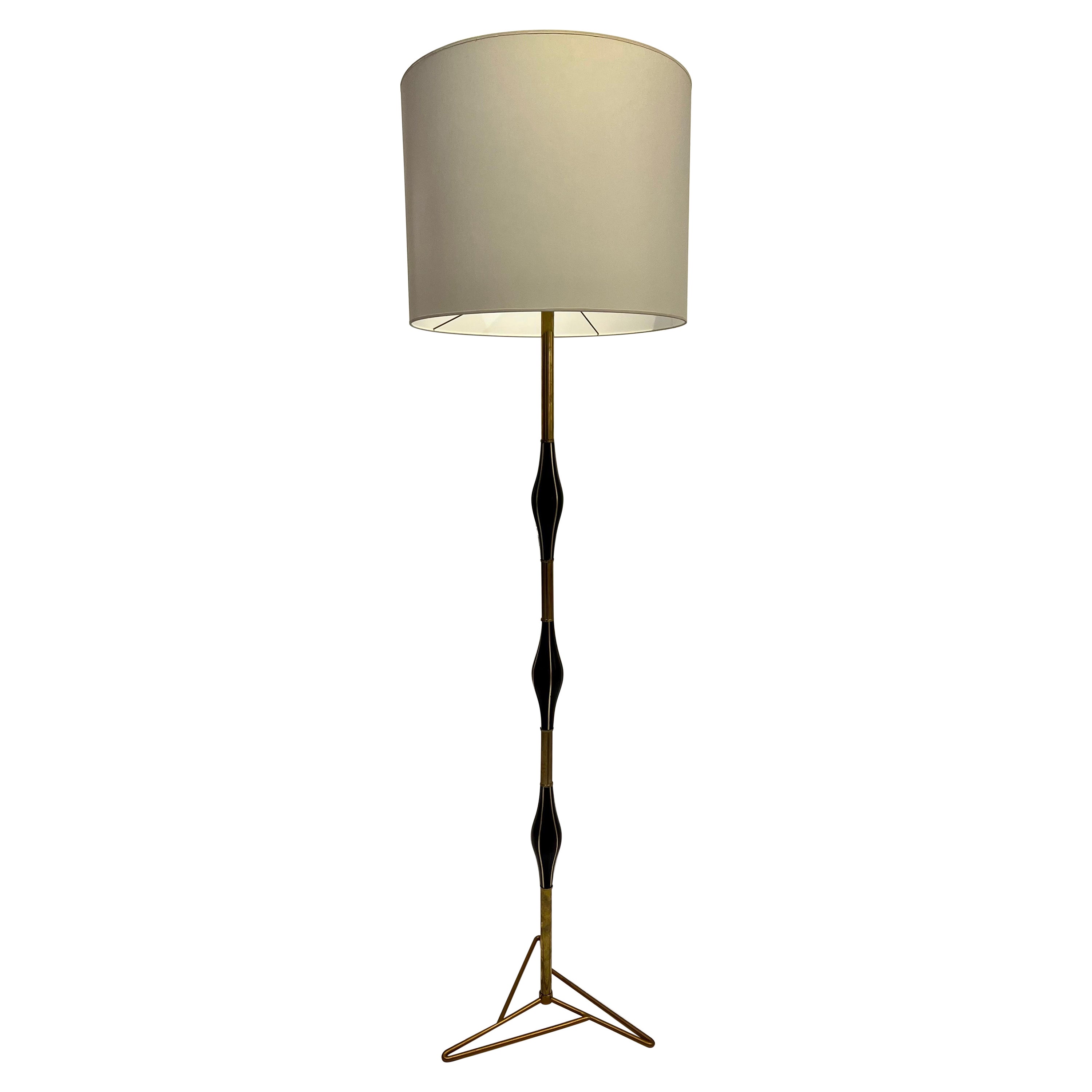 Mid-Century Brass and Lacquered Wood Floor Lamp, Italy, 1950s