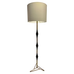 Mid-Century Brass and Lacquered Wood Floor Lamp, Italy, 1950s